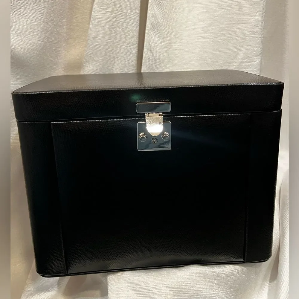 Bey-Berk Lizard Print Leather Jewelry Box - Black